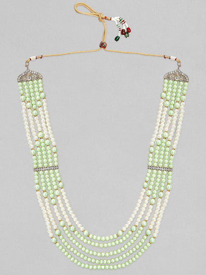 Rubans Mens Green &amp; White Beaded Layered Necklace. Chain &amp; Necklaces