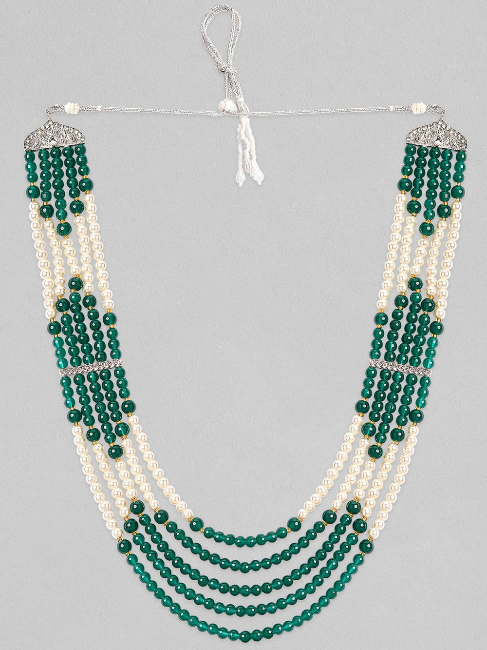 Rubans Mens Green & White Beaded Layered Necklace. Chain & Necklaces