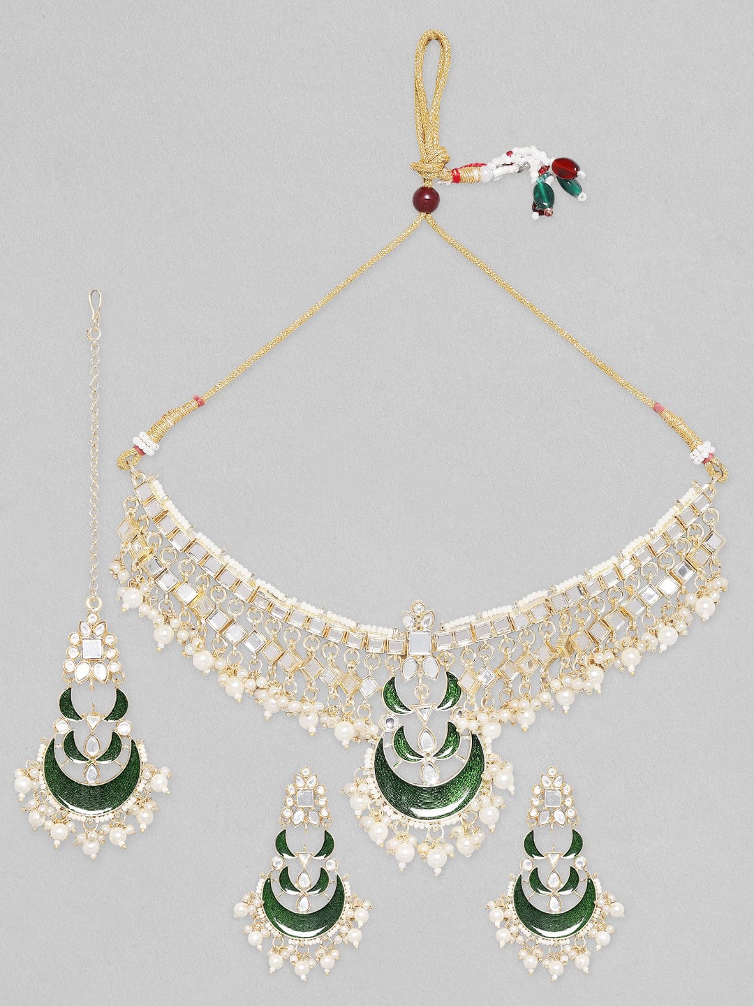 Rubans Mirror Studded Necklace Set With Maangtika. Necklace Set