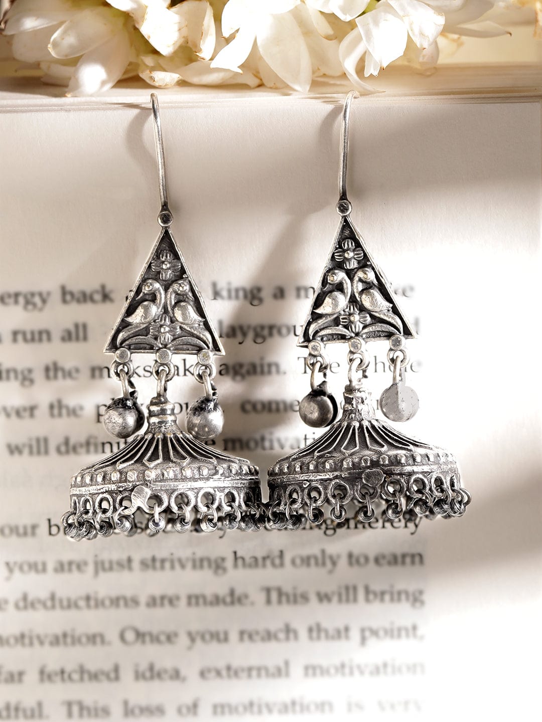 Rubans Mystic Echo Oxidized Silver Plating Jhumka Earrings Earrings