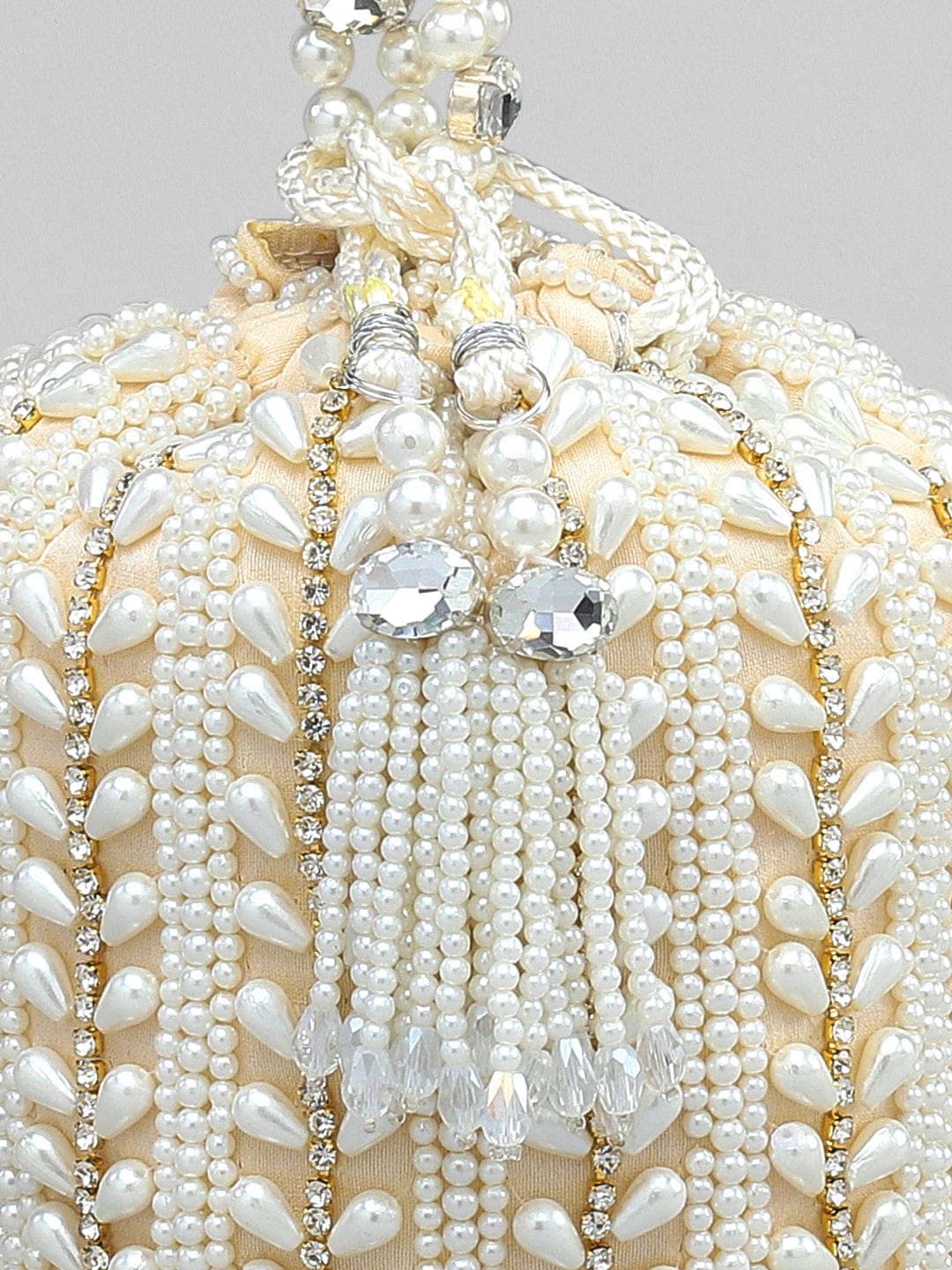Rubans Off White Coloured Potli Bag With Golden Embroided Design And Pearls. Handbag &amp; Wallet Accessories