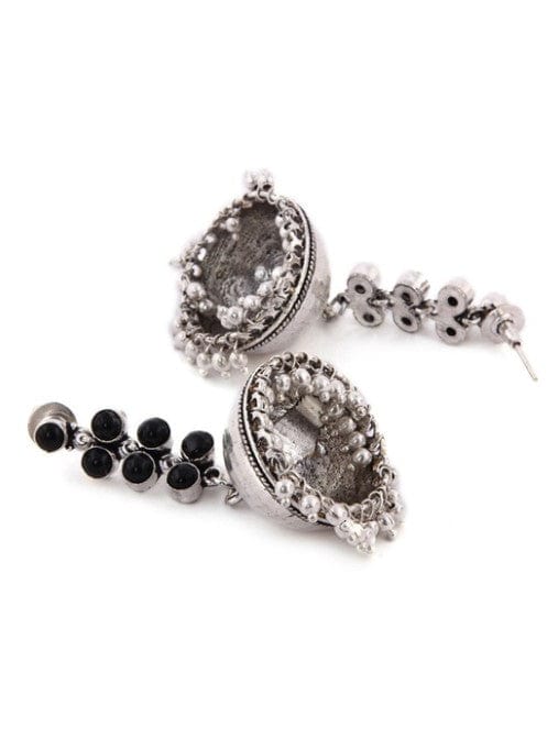 Rubans Oxidised silver Plated black colorstone long jhumka earrings Earrings