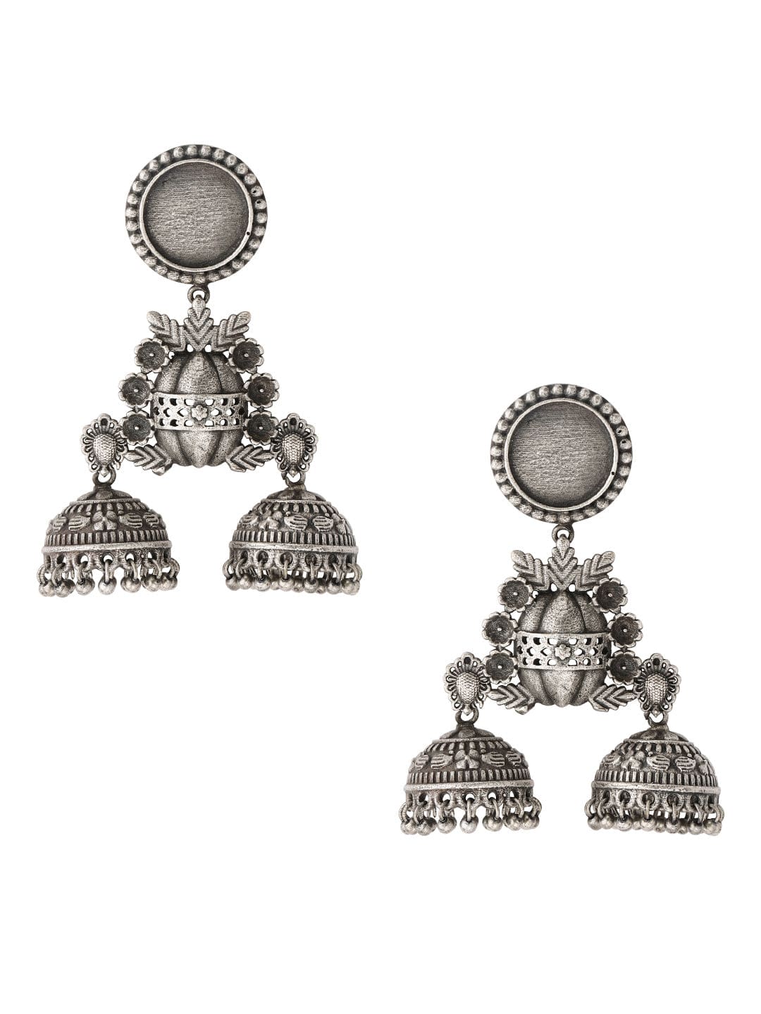 Rubans Oxidised Silver-Plated Dome Shaped  Drop Earrings Earrings