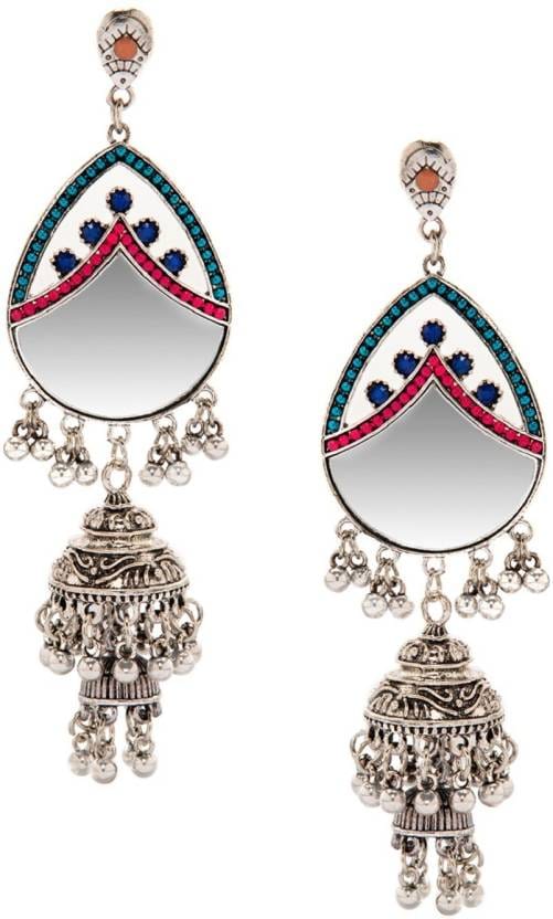Rubans Oxidised Silver Toned Dual Layered Statement Jhumka Earrings Earrings