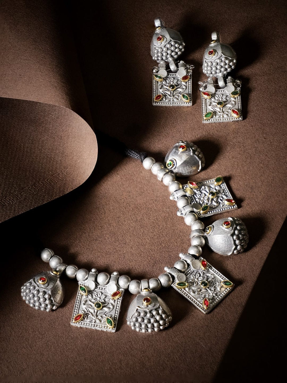 Rubans Oxidised Women Silver-Plated Kundan-Studded Jewellery Set Jewellery Sets