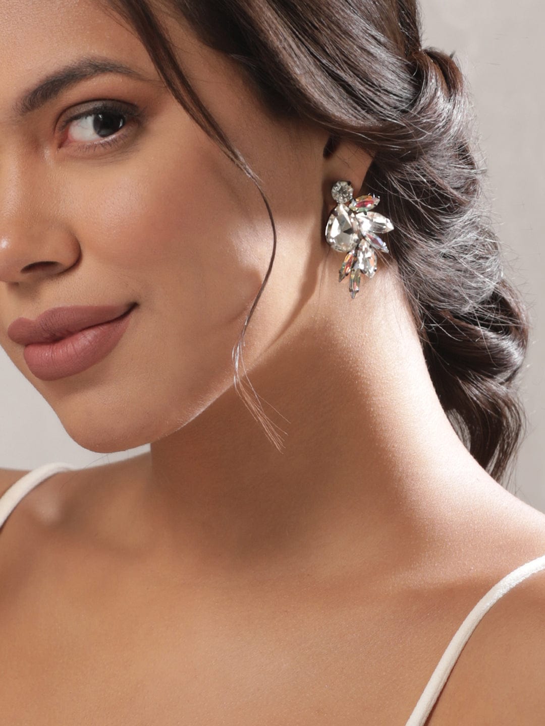Rubans oxidized Silver Crystal Statement stud Earring Earrings