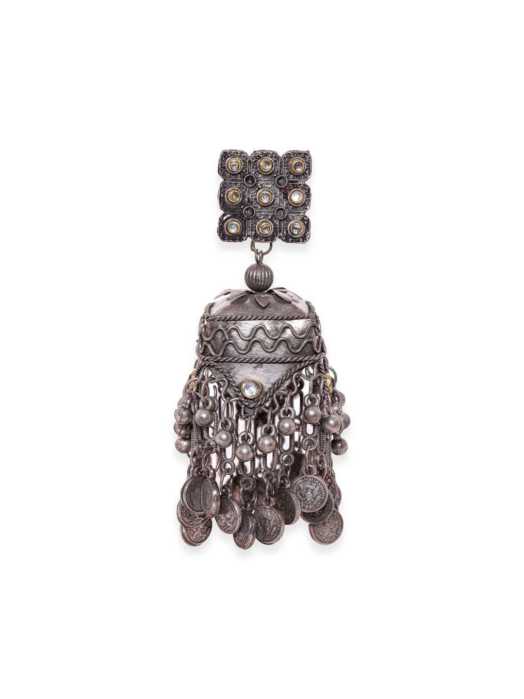 Rubans Oxidized silver pearl beaded statement Contemporary Jhumka Earrings Earrings