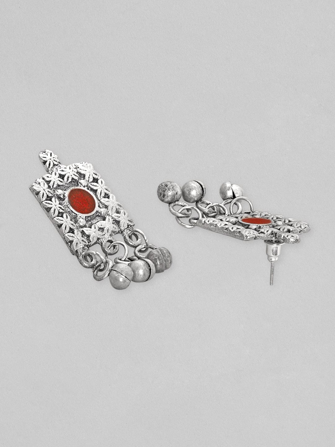 Rubans Oxidized Silver Plated Multicolour Stone Studded Long Necklace Set Necklace Set
