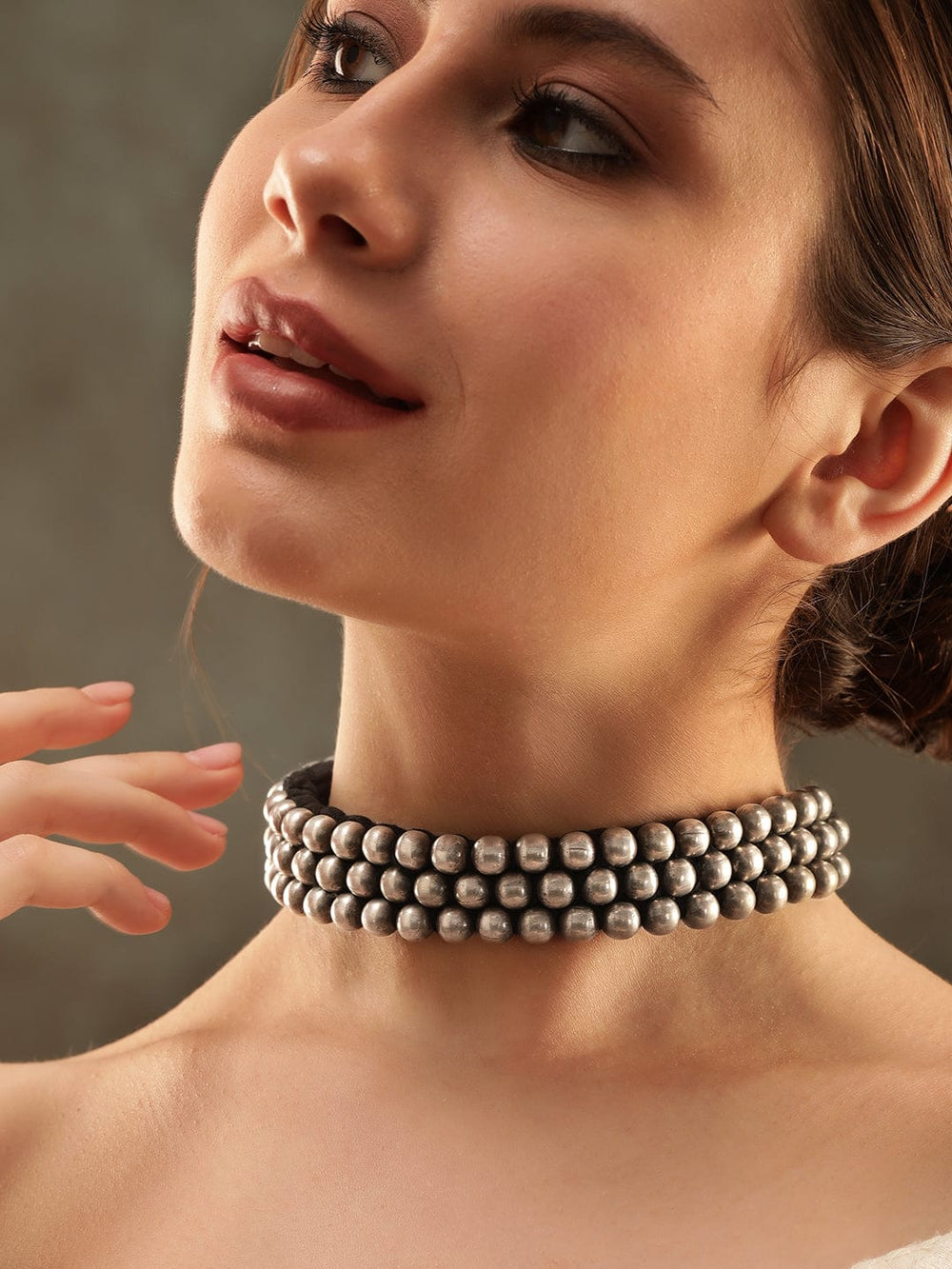 Rubans Oxidized Silver Plated Statement Choker Necklace Necklace
