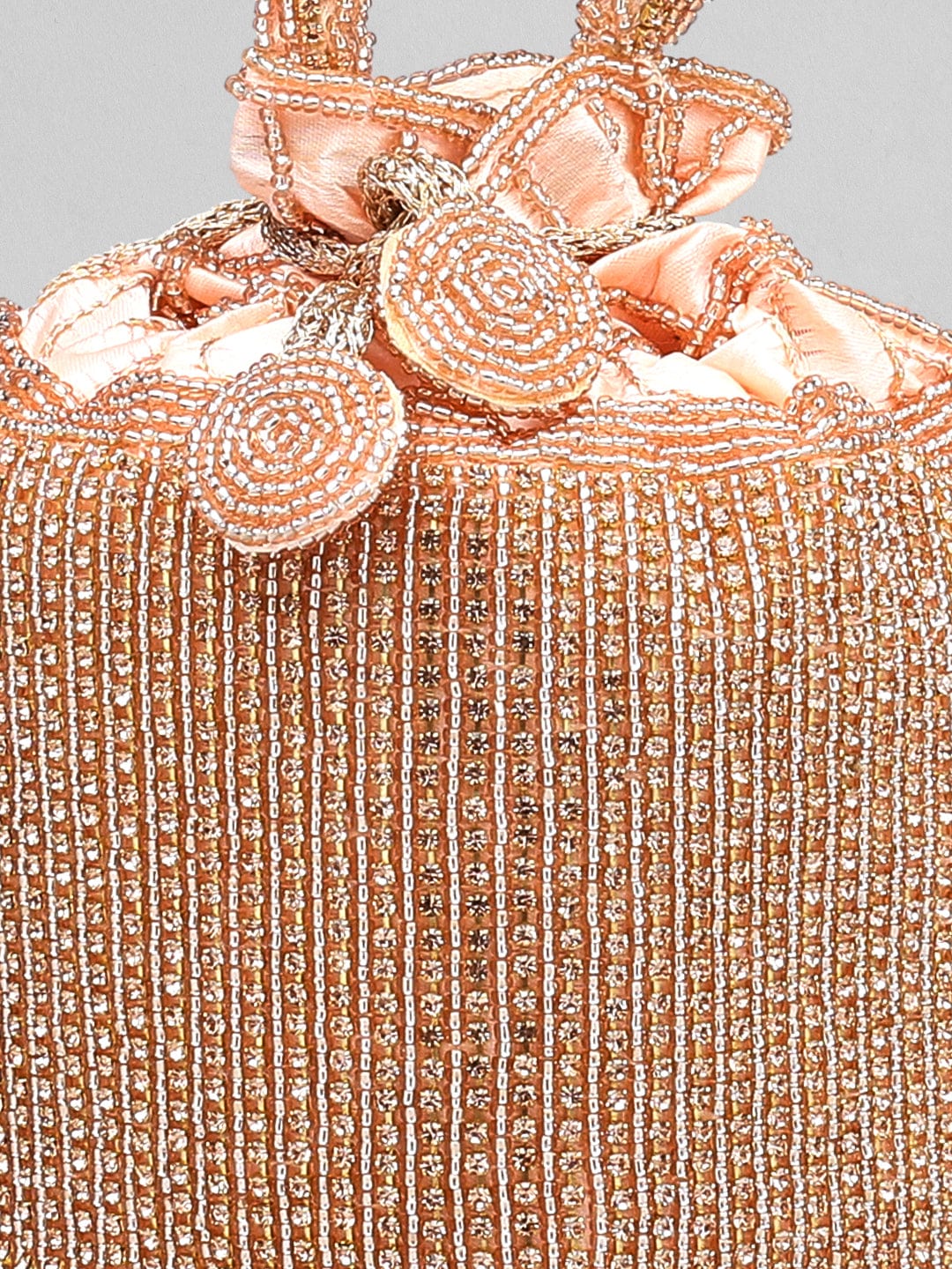 Rubans Peach Coloured Potli Bag With Golden Embroided Design. Handbag &amp; Wallet Accessories