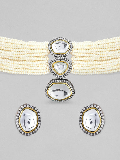 Rubans Pearl Choker Set With Kundan Stone Studded Necklace Set