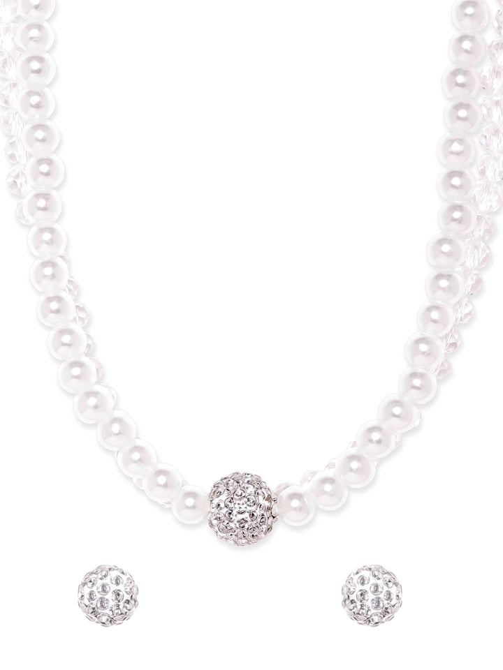 Rubans Pearl & Crystal Beaded Double Layered Necklace set Jewellery Sets