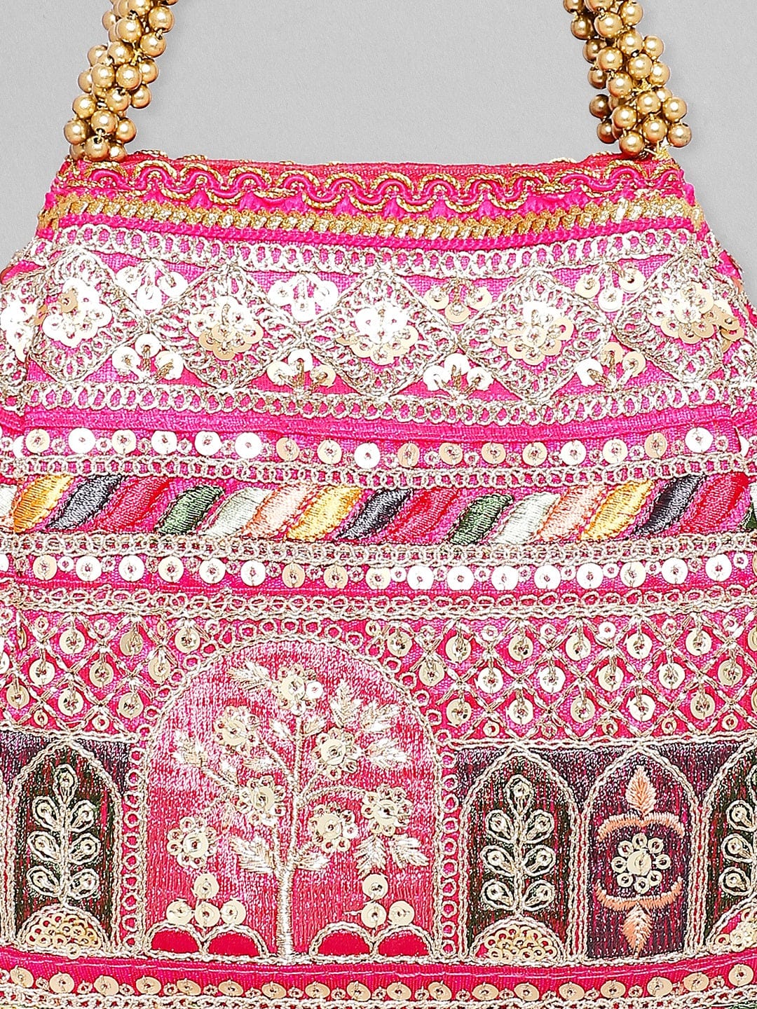 Rubans Pink Coloured Potli Bag With Multicoloured Embroidery Design Handbag &amp; Wallet Accessories