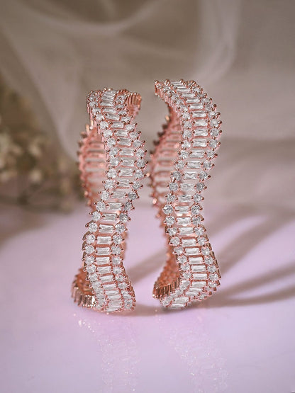 Rubans Pink Set of 2 Rose Gold Plated Zirconia Stone Studded Bangles Bangles &amp; Bracelets
