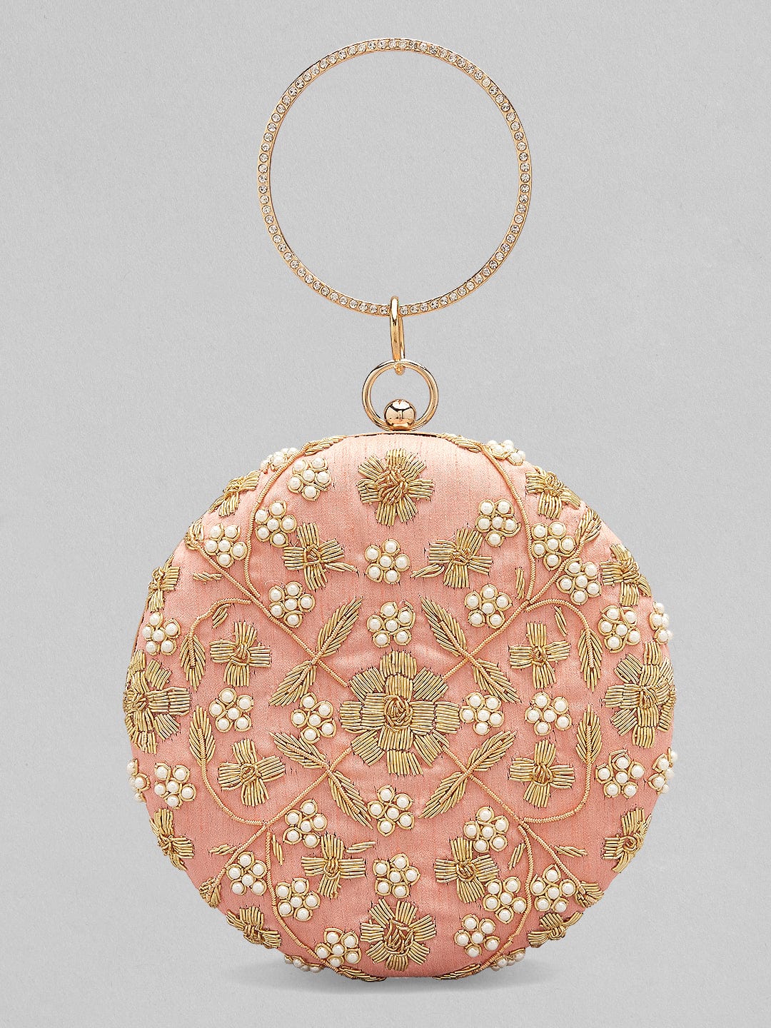 Rubans Pink &amp; White Embroidered Potli Clutch Handbag &amp; Wallet Accessories
