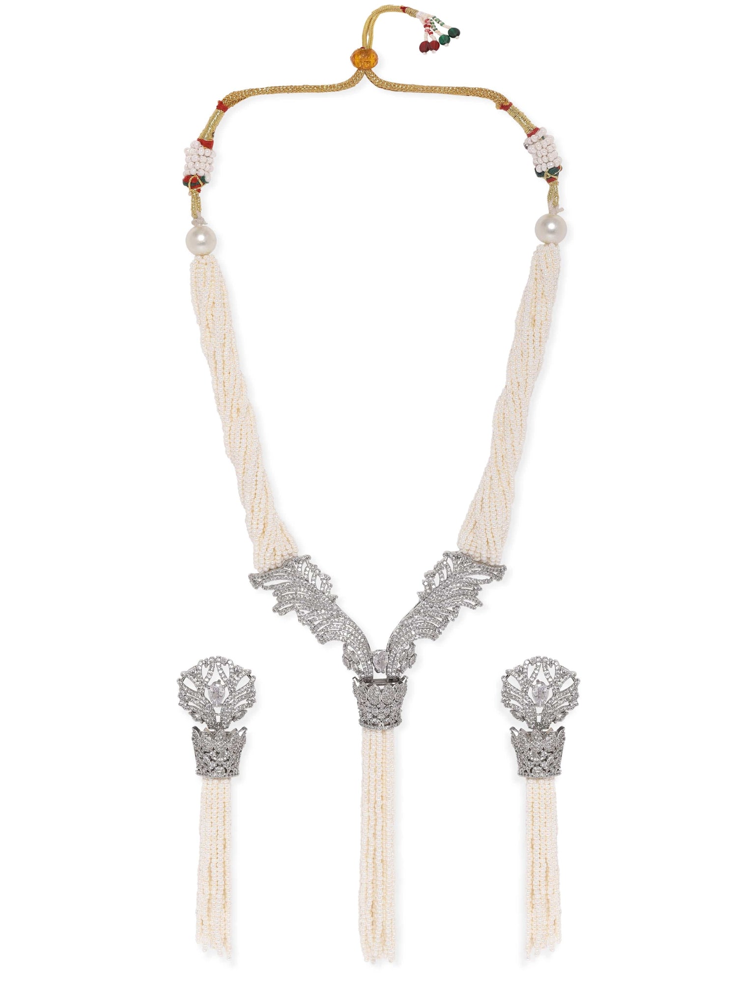 Rubans Radiant Reverie White Pearl AD Necklace Set Jewellery Sets