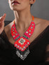 Rubans Red & Orange Beaded,Mirrors With Tassels Statement Long Necklace Necklaces, Necklace Sets, Chains & Mangalsutra