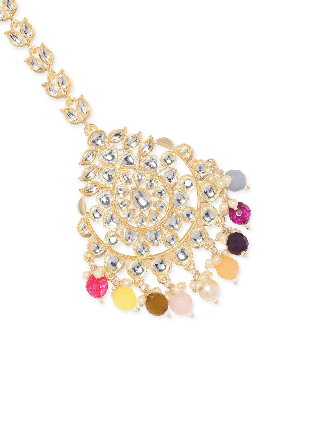Rubans Regal 22k Gold Plated Kundan Multi-color Pearl Beaded Jewelry Set Earrings & mangtika Combo