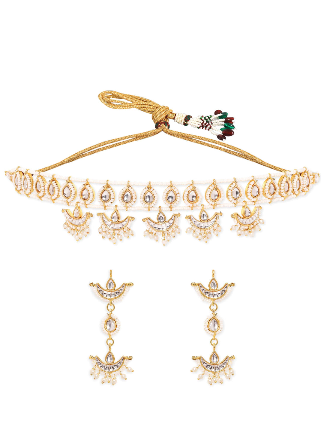 Rubans Regal Radiance 22k gold plated Pearl beaded kundan choker jewelry set Jewellery Sets