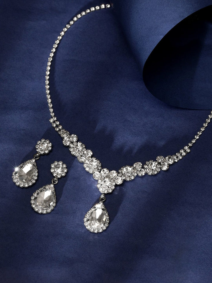 Rubans Rhodium-plated Crystal-studded Jewellery Set Jewellery Sets