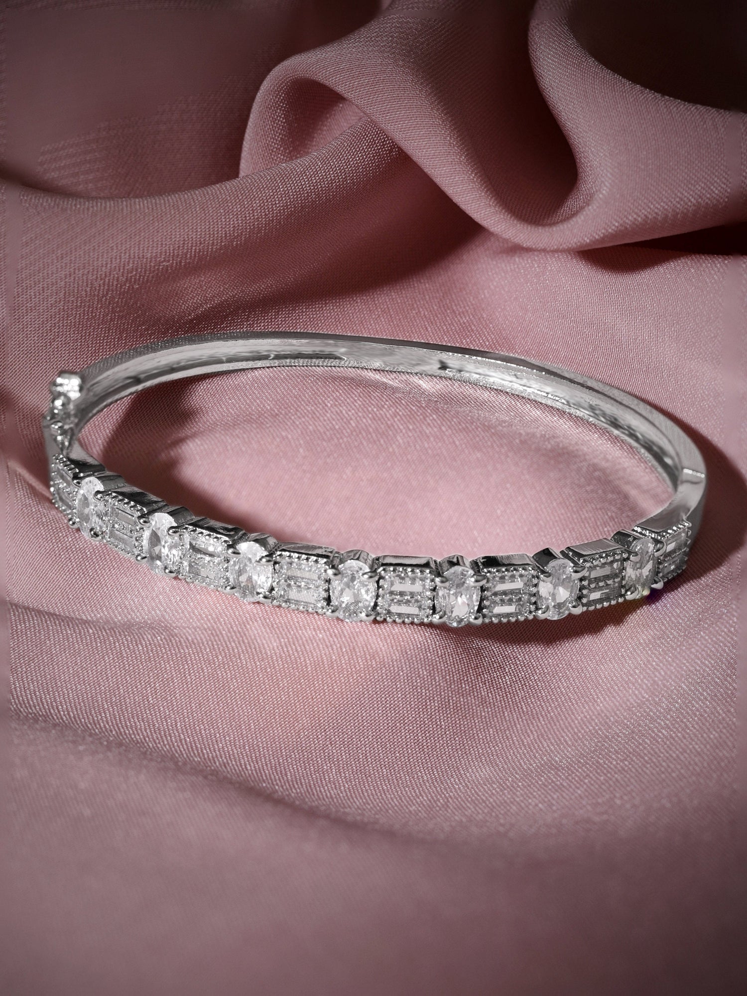 Rubans Rhodium plated crystal zirconia studded minimal bracelet Earrings