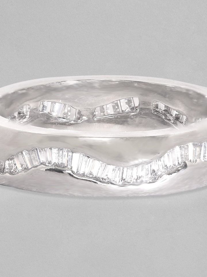 Rubans Rhodium-Plated CZ-Studded Finger Ring Rings