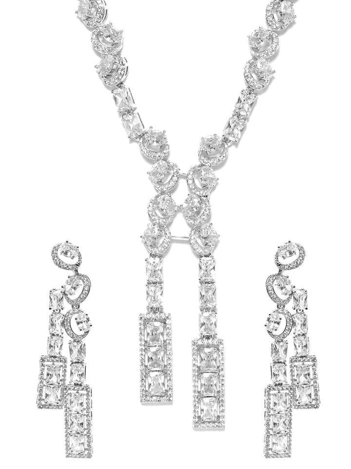 Rubans Rhodium-Plated CZ-Studded Necklace  Earrings Set Jewellery Sets