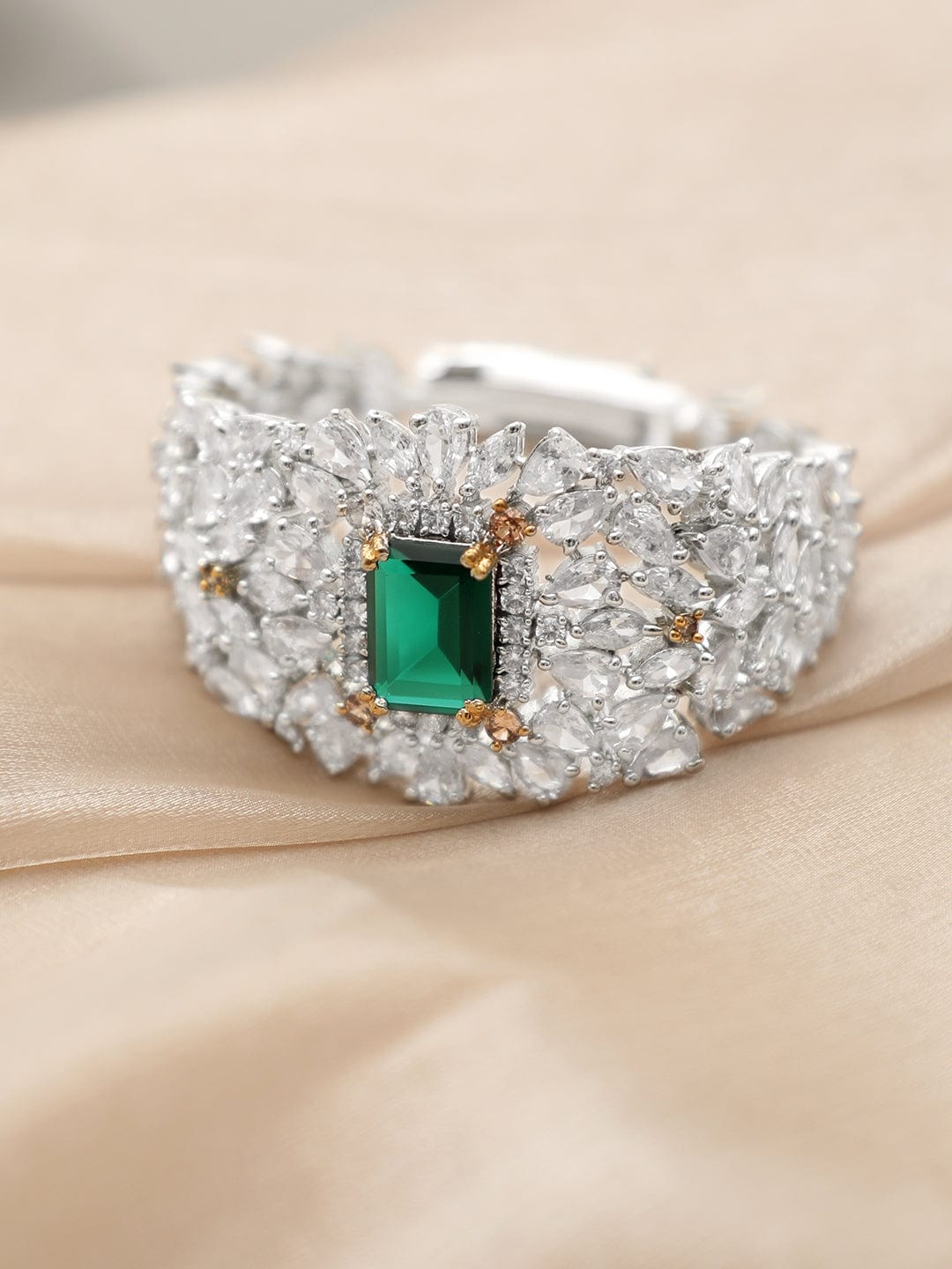 Rubans Rhodium plated Emerald Green Doublet Partywear Bracelet Bracelets