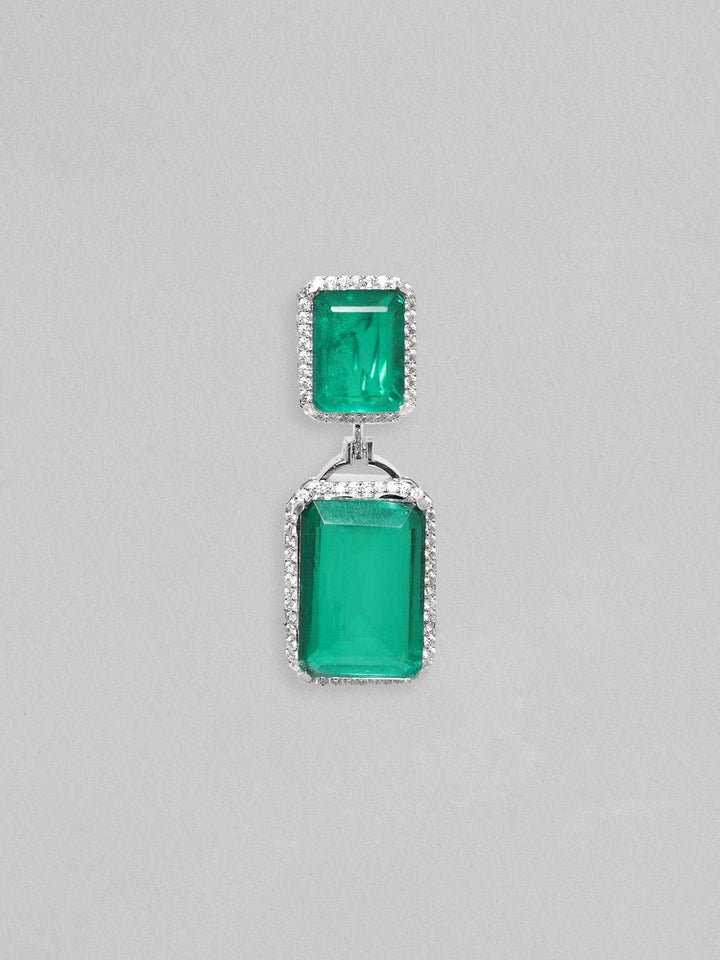Rubans Rhodium Plated Emerald Green Doublet & Premium Zirconia Statement Dangle Earrings Earrings