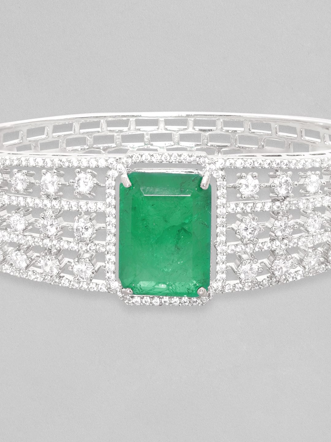 Rubans Rhodium Plated Emerald Green Doublet &amp; Zirconia Statement Bracelet Bracelets