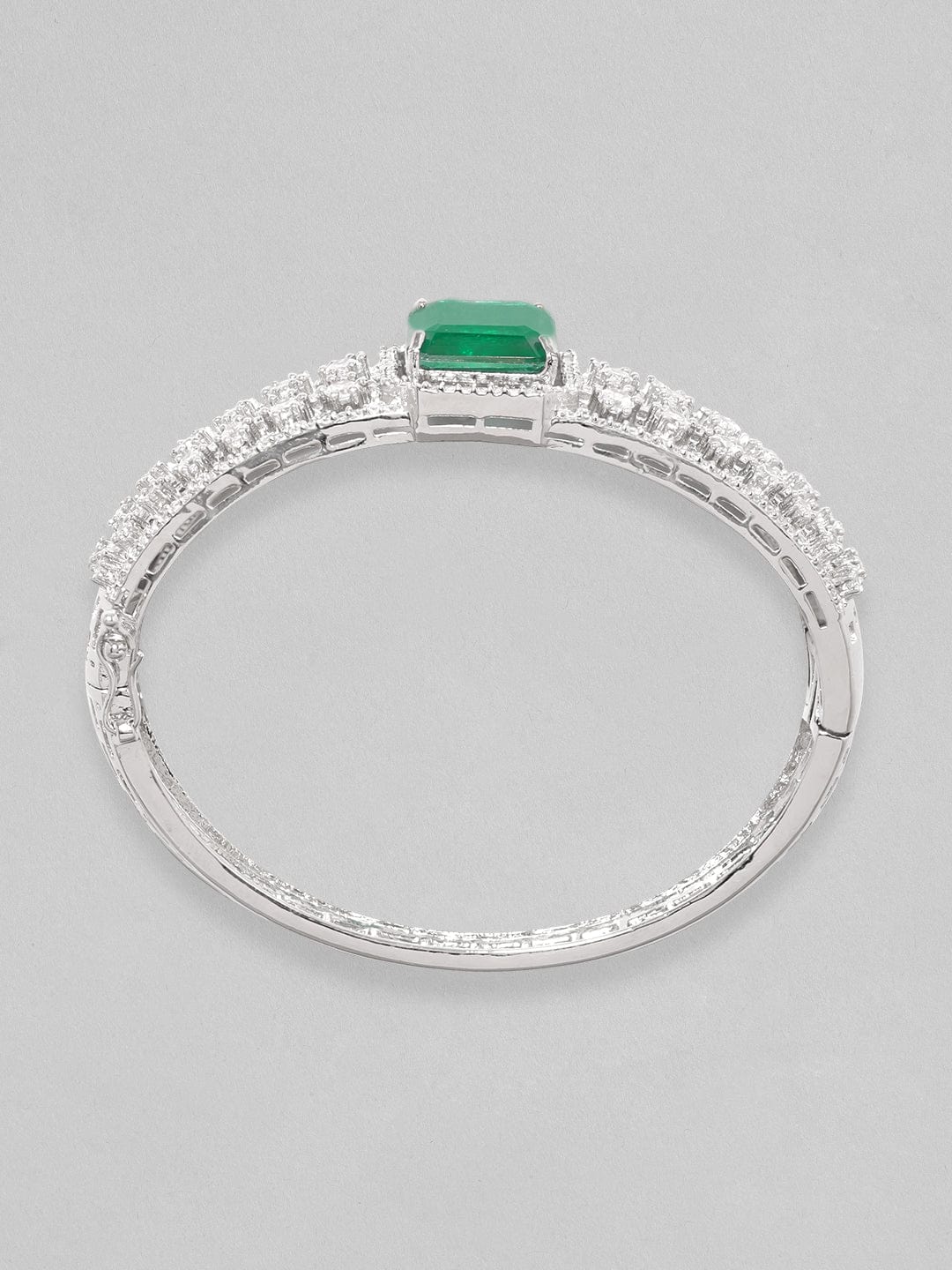 Rubans Rhodium Plated Emerald Green Doublet &amp; Zirconia Statement Bracelet Bracelets