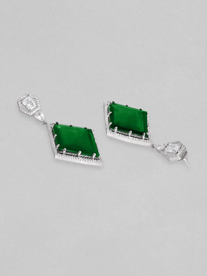 Rubans Rhodium Plated Emerald Green Zirconia Dangle Earrings Earrings