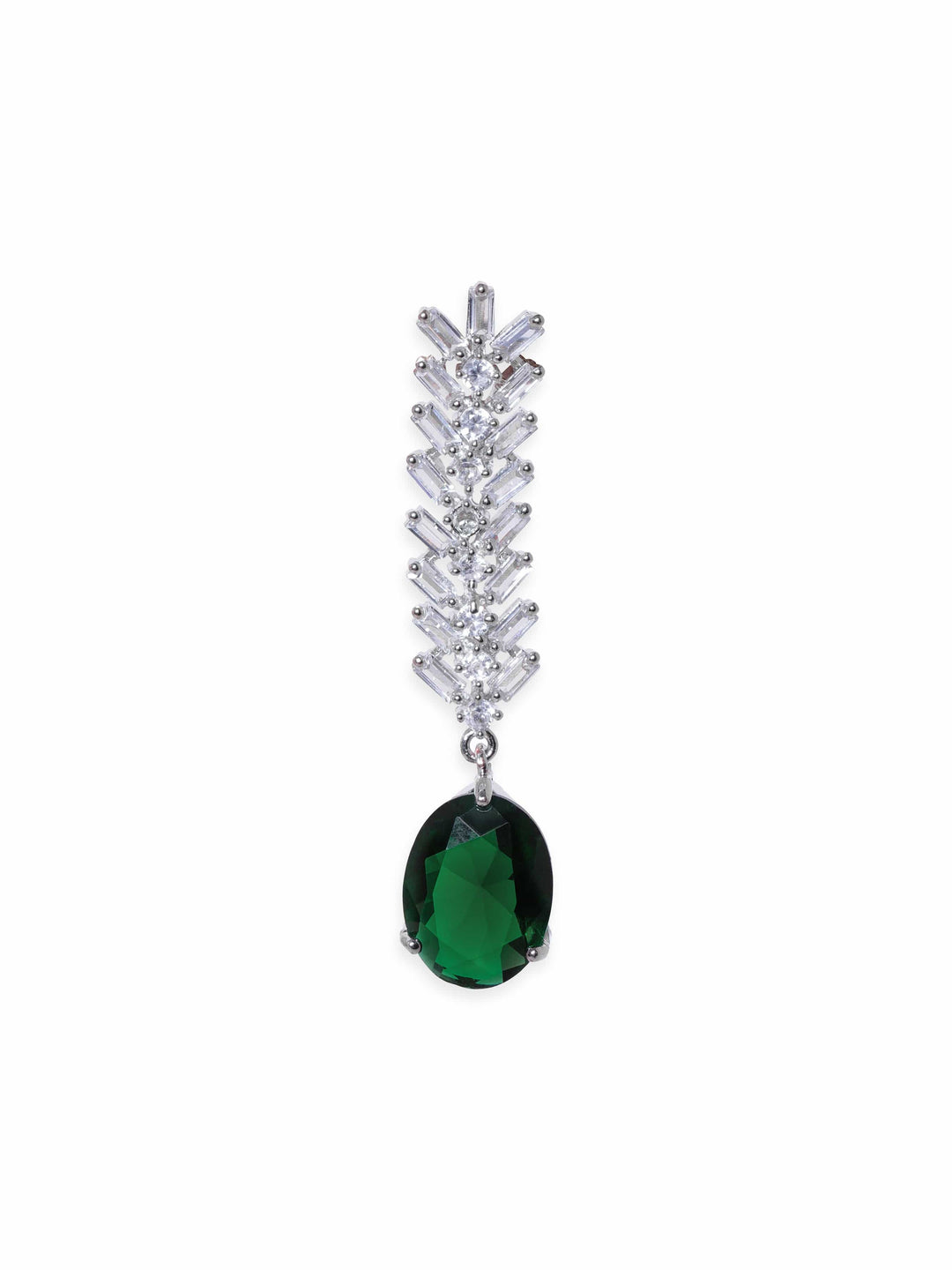 Rubans Rhodium Plated Emerald Green Zirconia Teardrop Classy Earring Earrings