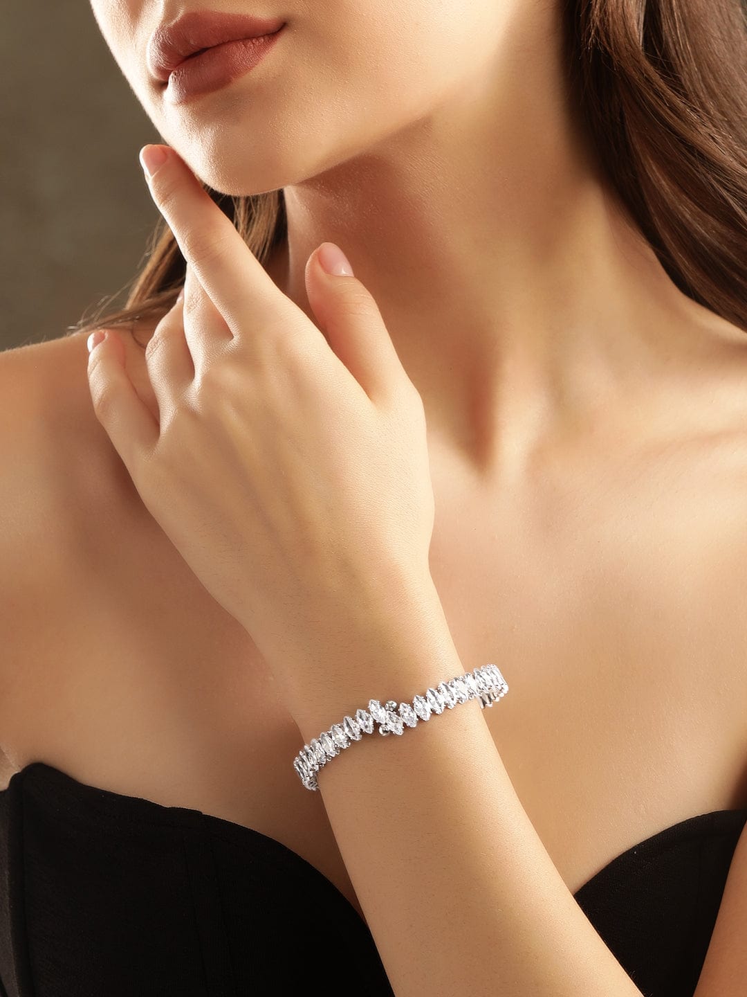 Rubans Rhodium plated Korean Crystal studded Adjustable bracelet Bangles & Bracelets
