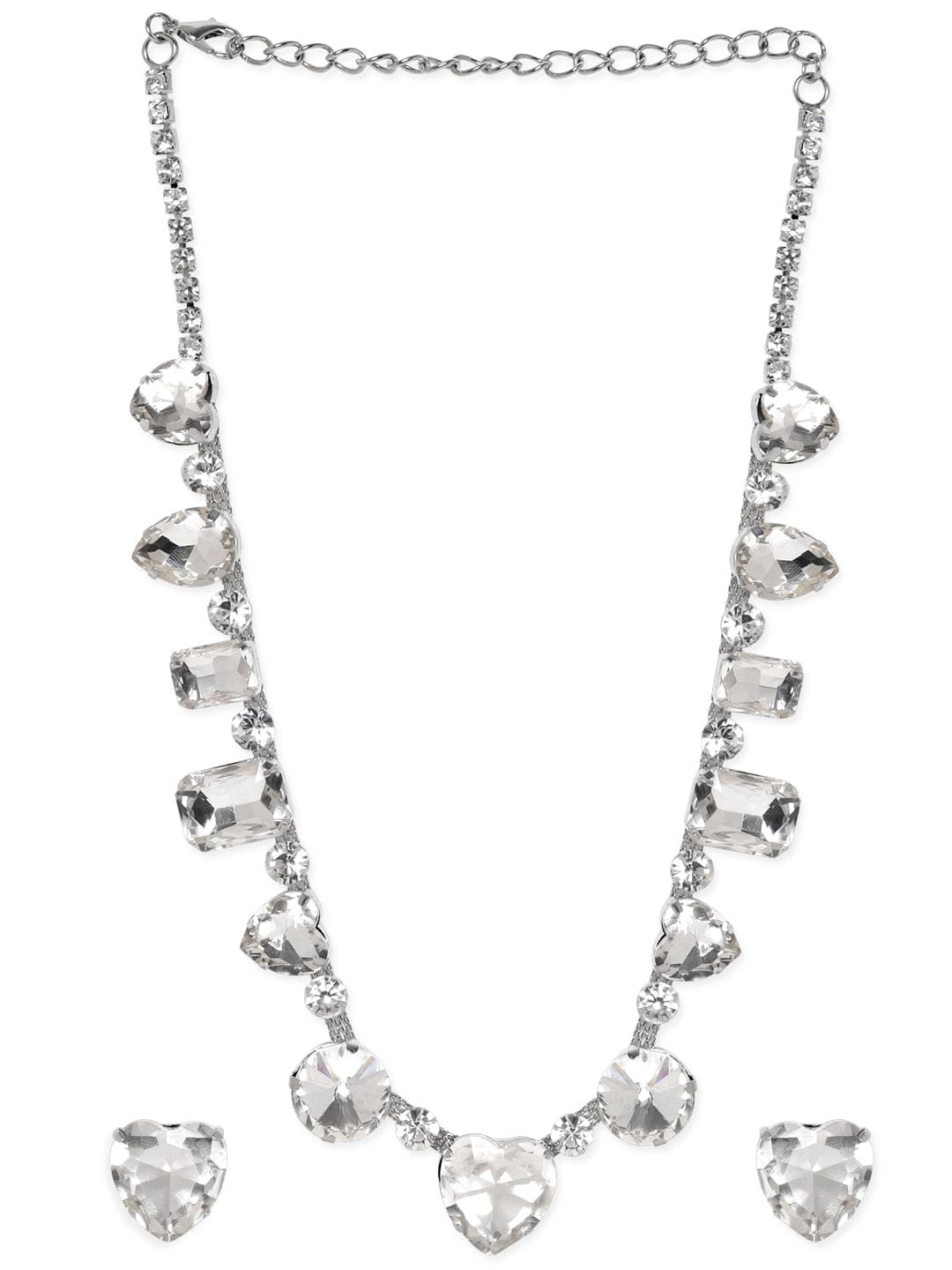 Rubans Rhodium Plated Multi Crystal Statement Necklace Set Jewellery Sets