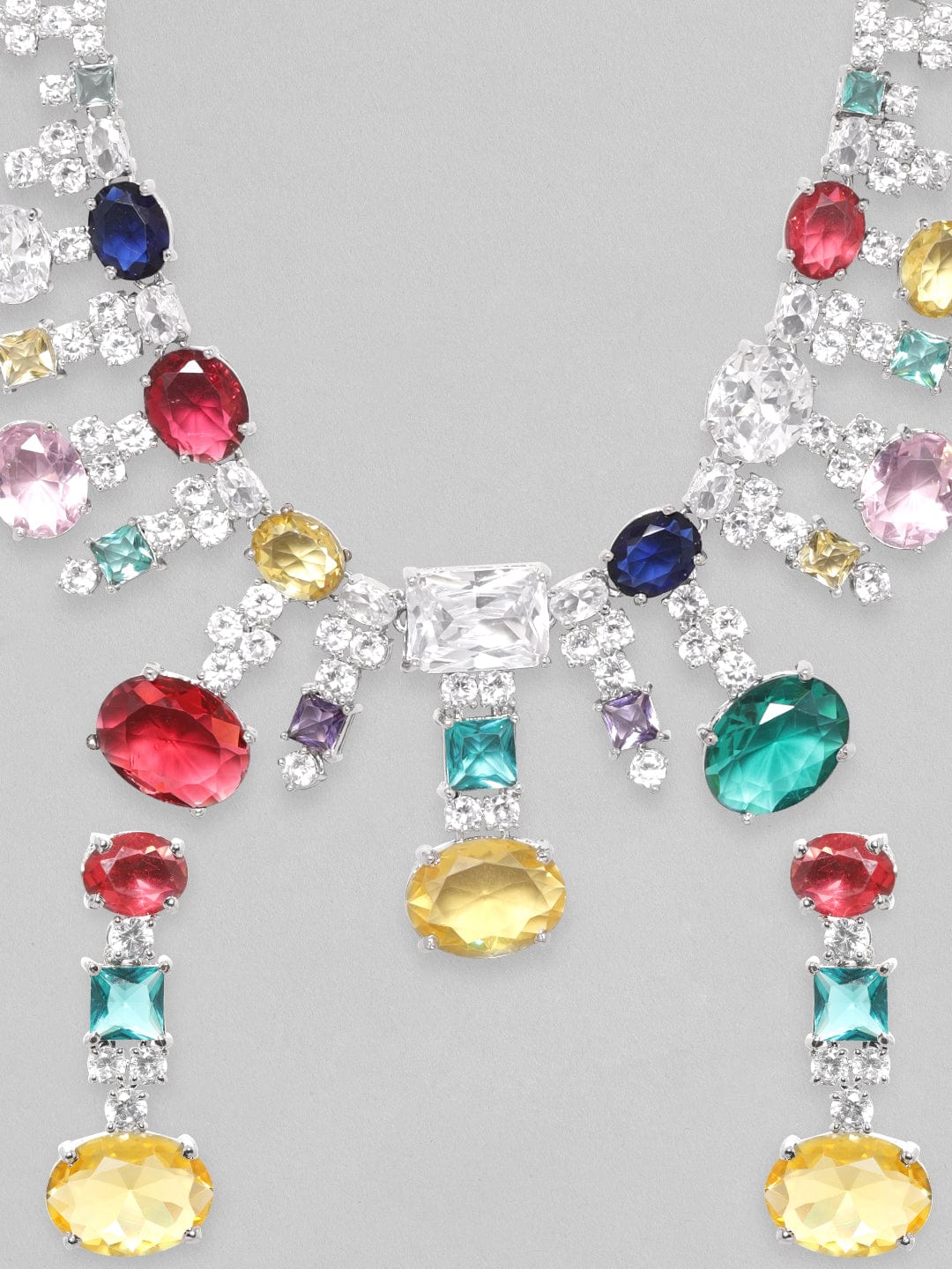 Rubans Rhodium Plated Multicolour Premium Zirconia Necklace Set Necklace Set