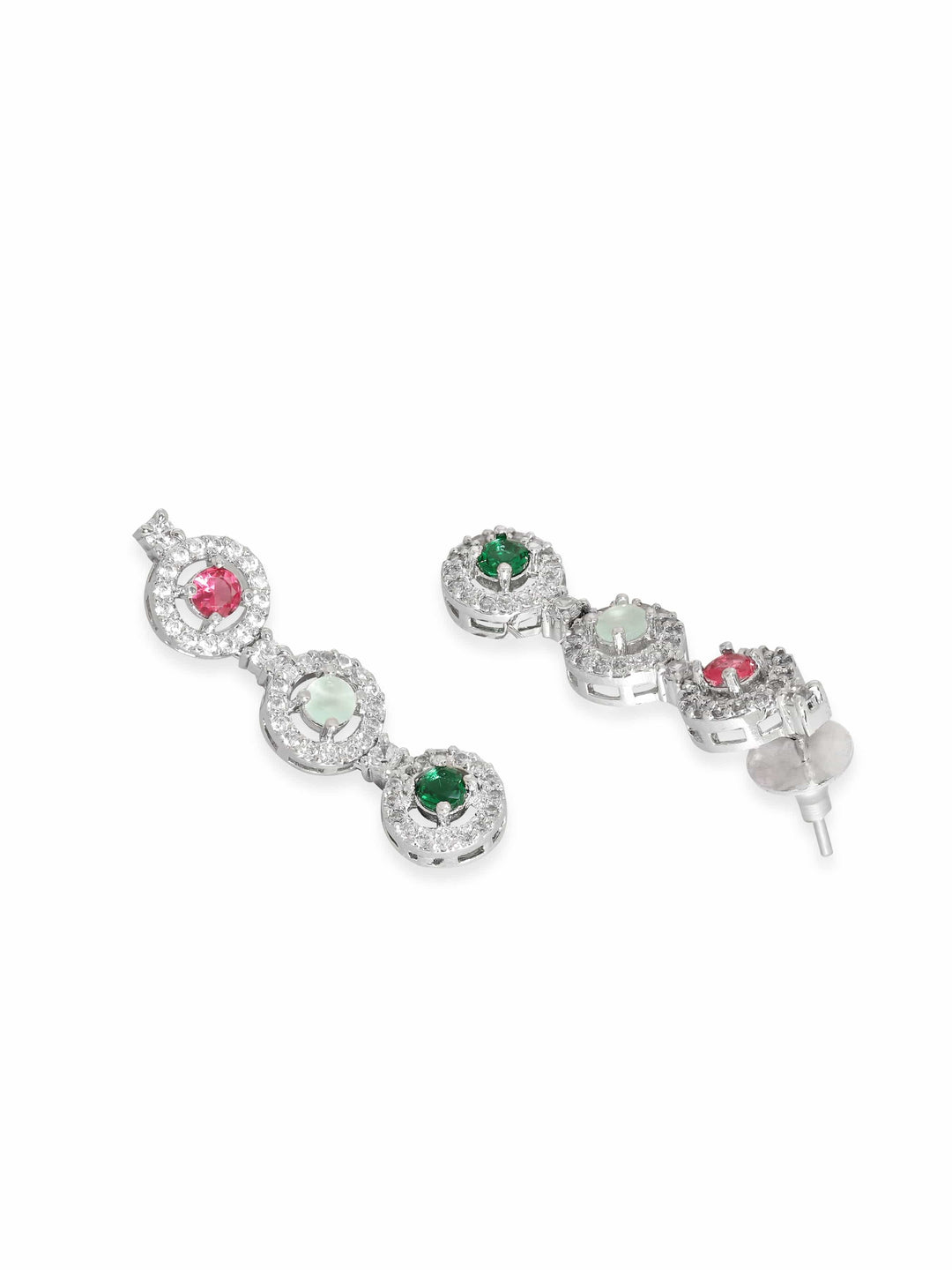 Rubans Rhodium Plated Multicolour Zirconia Necklace Set Earrings