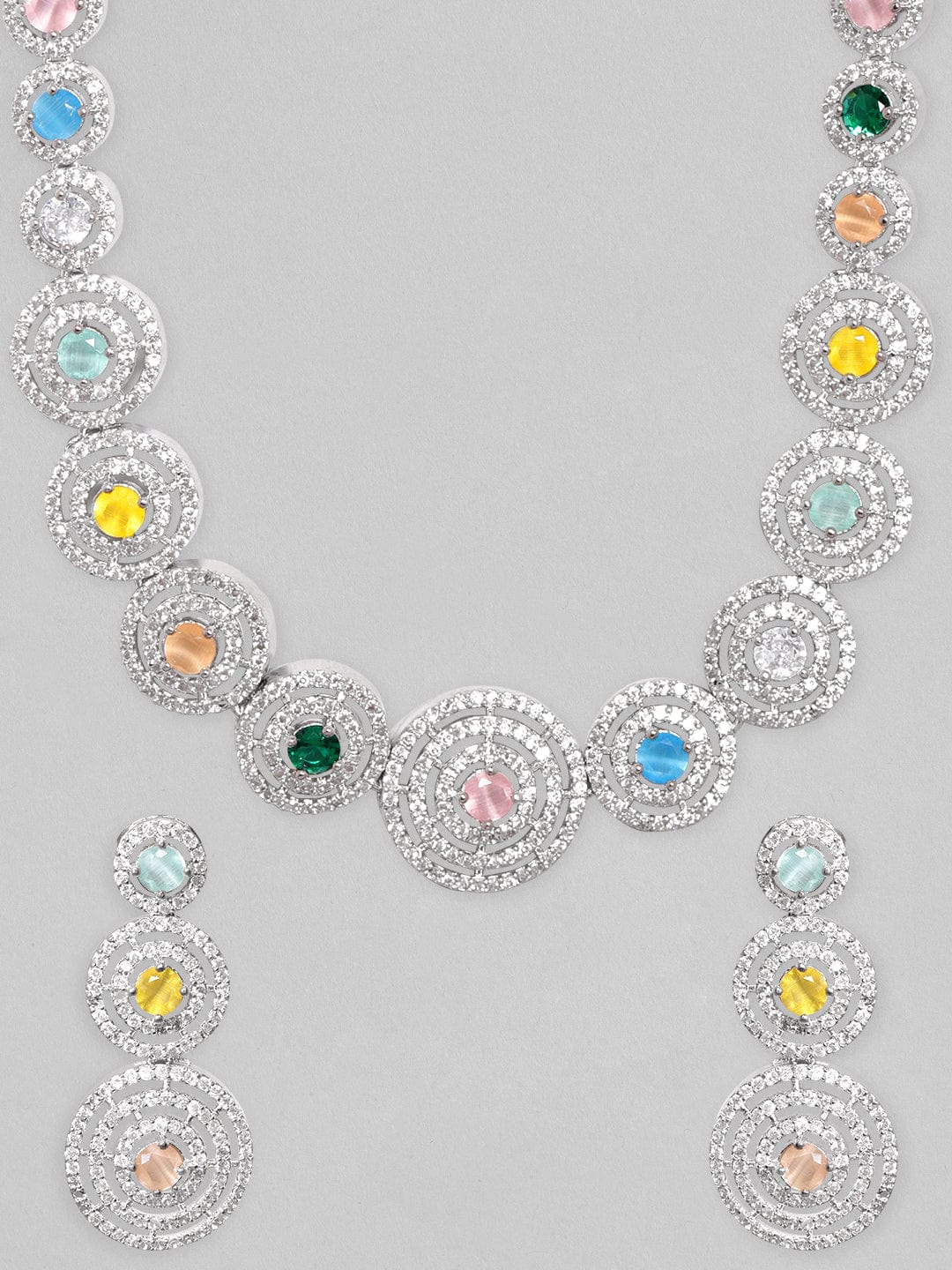 Rubans Rhodium Plated Multicoloured Zircons Studded Jewellery Set Necklace Set