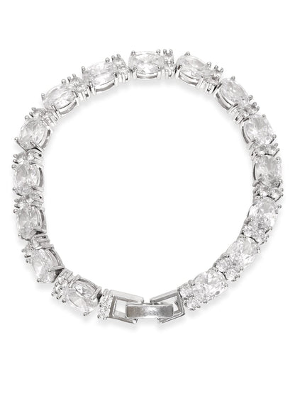 Rubans Rhodium-Plated Oval Zirconia Studded Dazzling Bracelet Bracelets