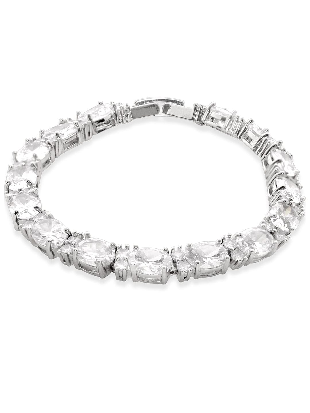Rubans Rhodium-Plated Oval Zirconia Studded Dazzling Bracelet Bracelets