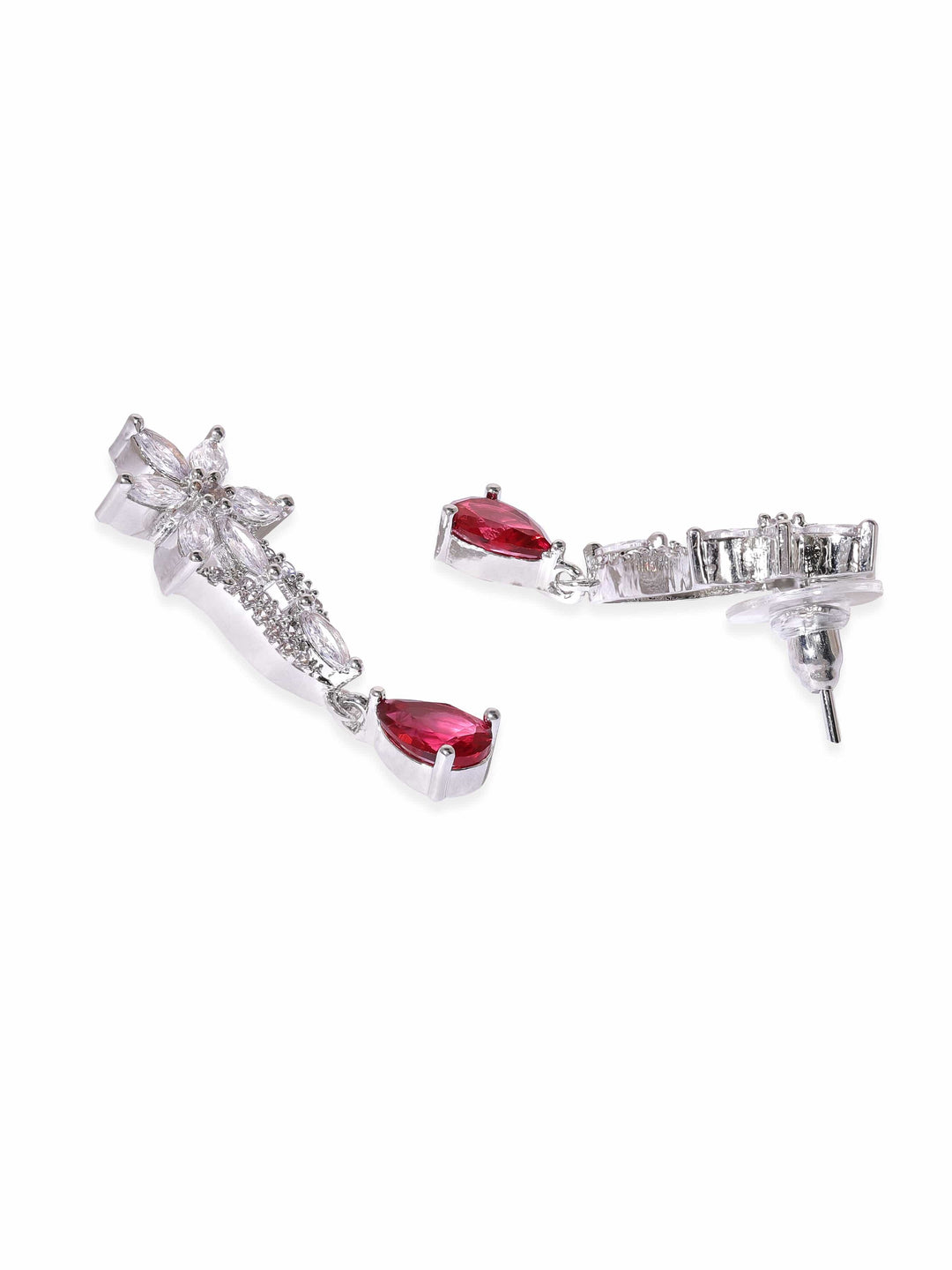 Rubans Rhodium Plated Pave Zirconia Ruby Drop Sleek Necklace Set Jewellery Sets