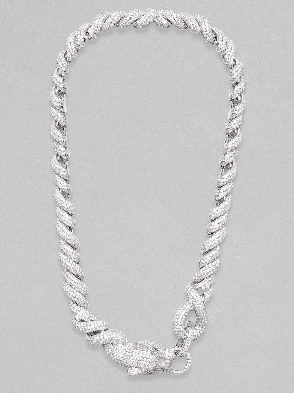 Rubans Rhodium Plated Premium Crystal Link Chain Tiger Motif Choker Necklace Chain & Necklaces