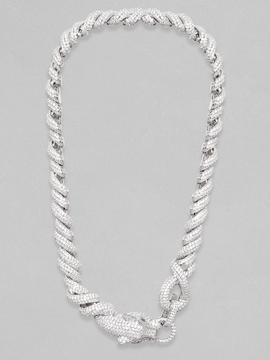 Rubans Rhodium Plated Premium Crystal Link Chain Tiger Motif Choker Necklace Chain &amp; Necklaces