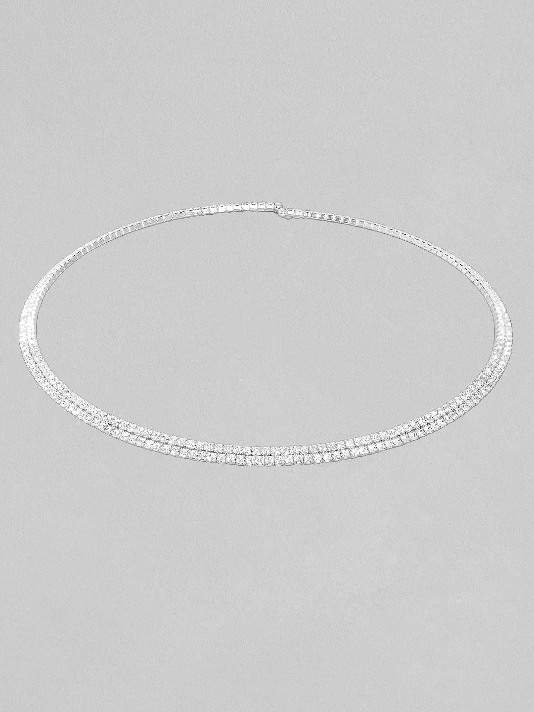 Rubans Rhodium plated Premium Crystal Studded Two layer Choker Necklace Chain &amp; Necklaces