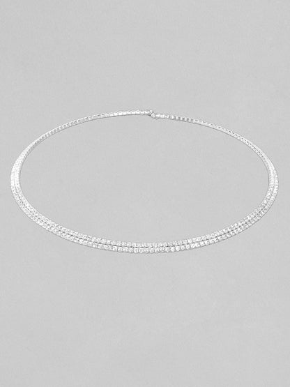 Rubans Rhodium plated Premium Crystal Studded Two layer Choker Necklace Chain &amp; Necklaces