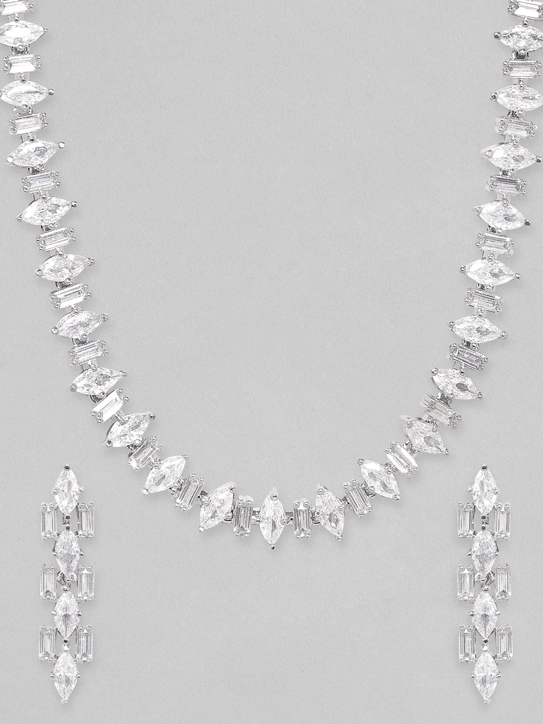 Rubans Rhodium Plated Premium Marquise Zircons Studded Classy Party wear Statement Jewellery Set. Necklace Set