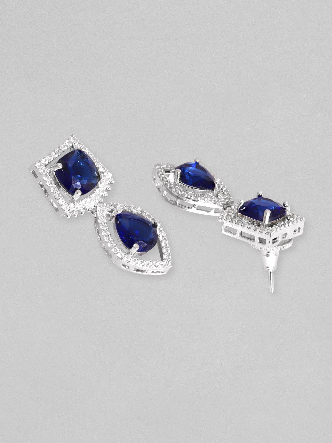 Rubans Rhodium Plated Premium White &amp; Blue Sapphire Zircons Necklace Set. Necklace Set