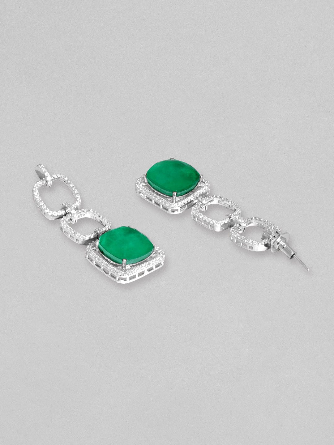 Rubans Rhodium Plated Premium White &amp; Emerald Solitaire Zircons Jewellery Set Necklace Set