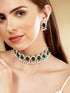 Rubans Rhodium Plated Premium White & Emerald Solitaire Zircons Necklace Set. Necklace Set
