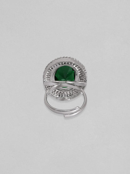 Rubans Rhodium Plated Premium White &amp; Emerald Zircons Adjustable Ring. Rings